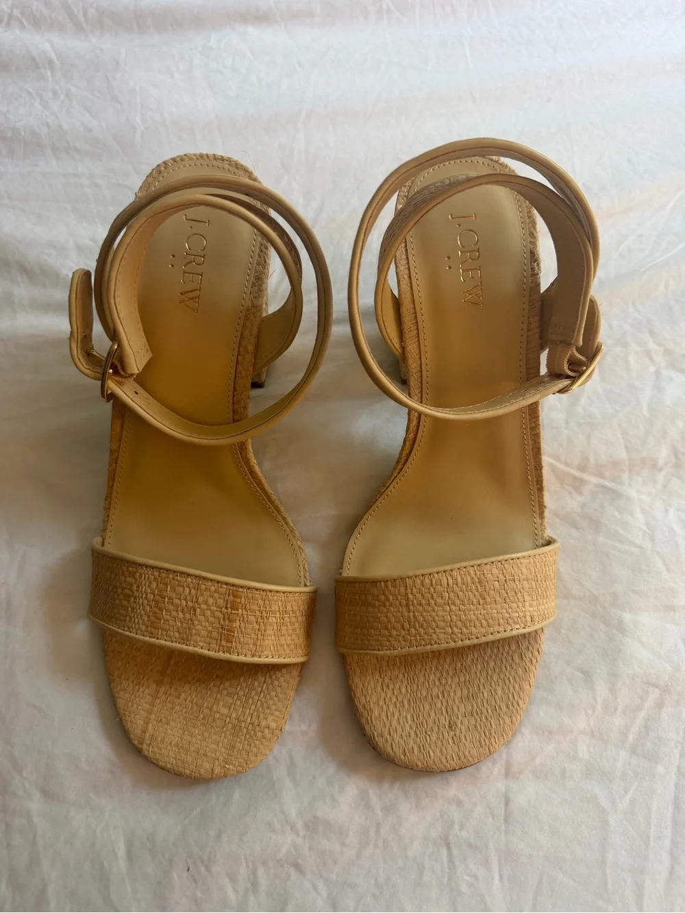 J. Crew Raffia Strappy Block Heel Sandals